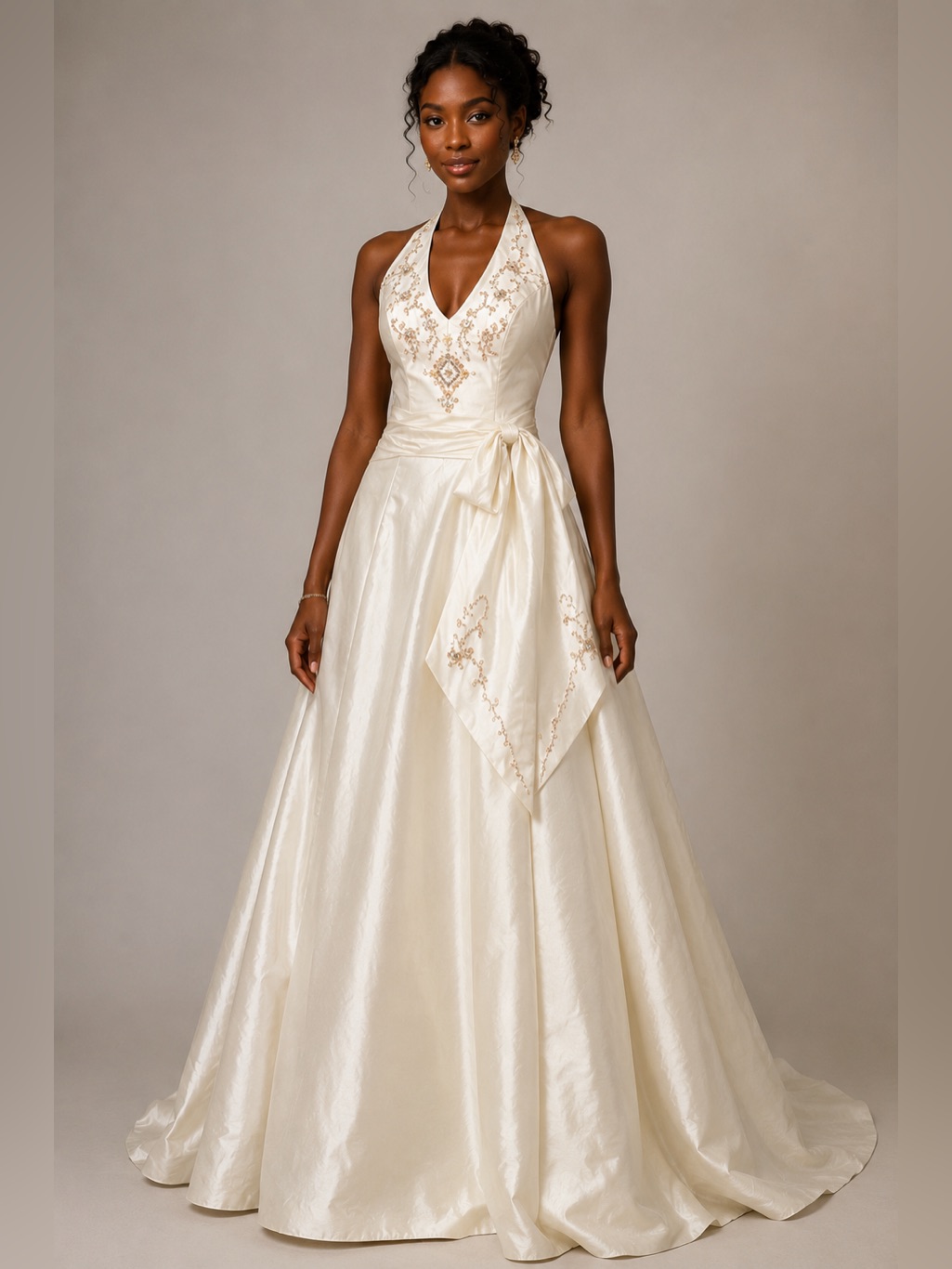 May Queen Couture Ivory Beaded Halter Formal Gown Wedding Dress Size 4 Bnwt